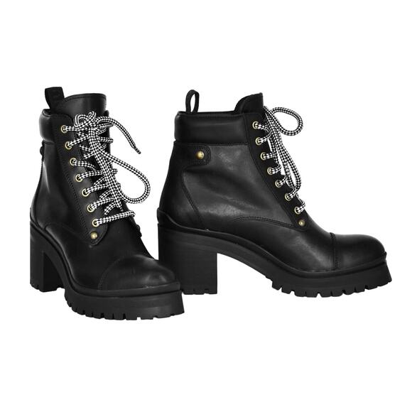 B00 NEW MIU MIU Black Leather Lace Up Platform Combat Ankle Boots Size 41 $1200 - Picture 1 of 8